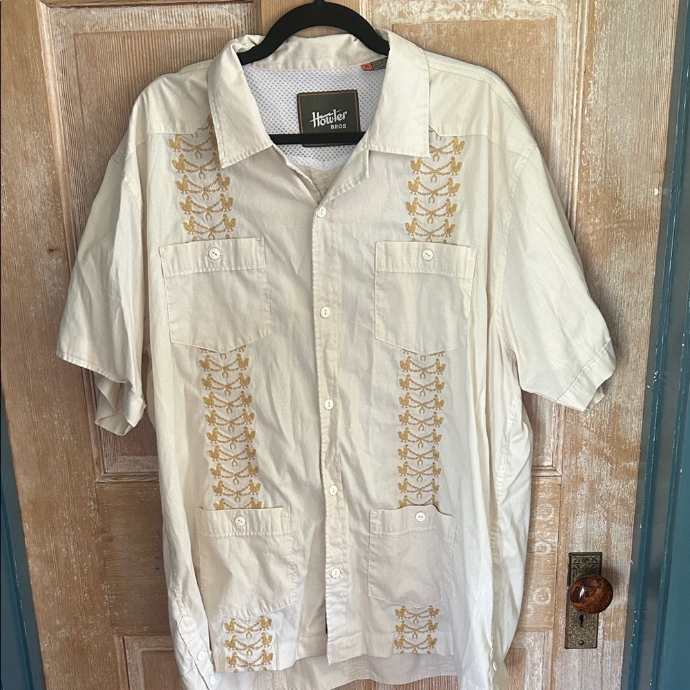 Howler Brothers Cream Short-Sleeve Embroidered Button-Down Shirt